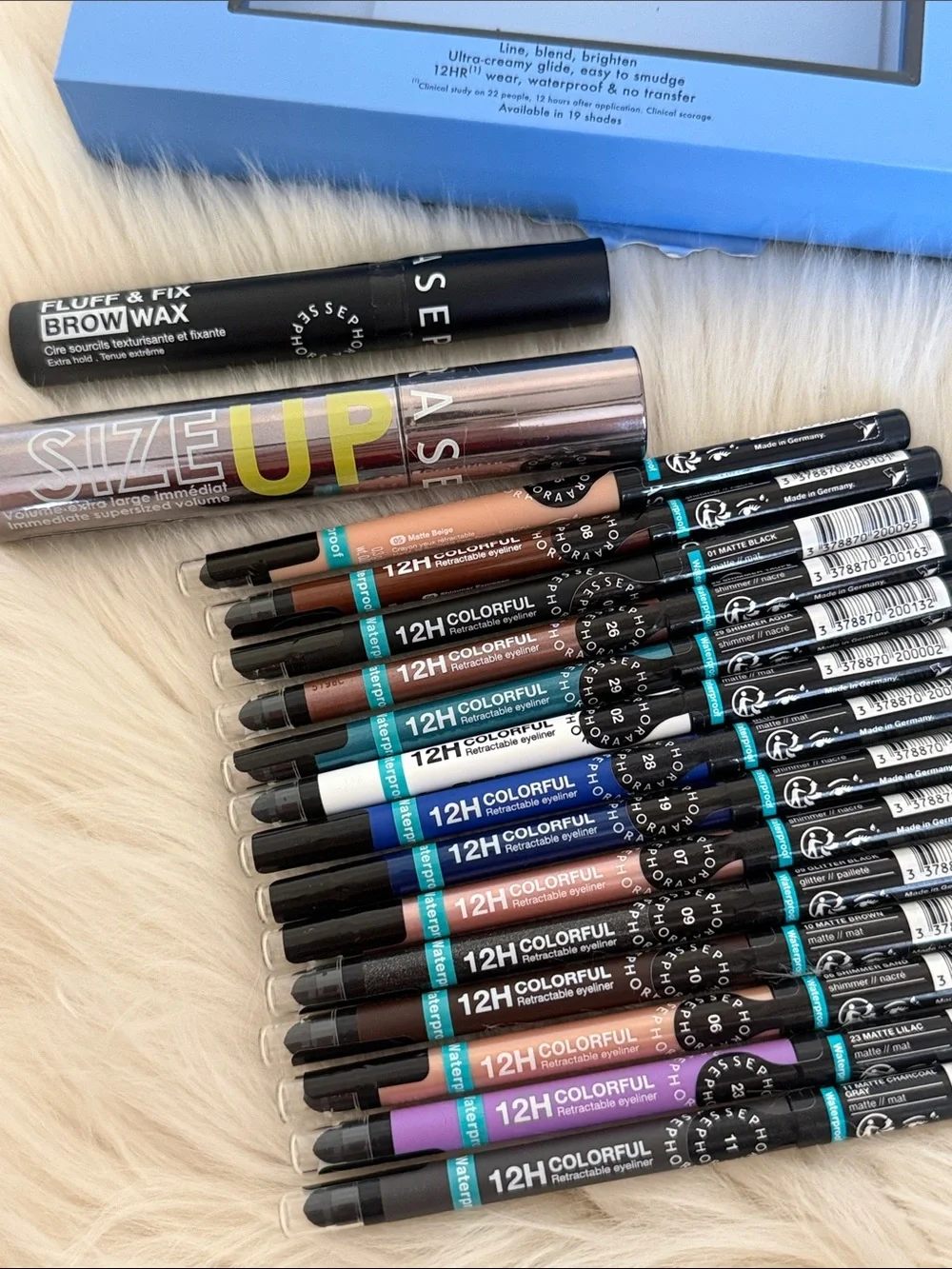 Sephora 12 hr colorful waterproof eyeliner, brow wax and mascara set
